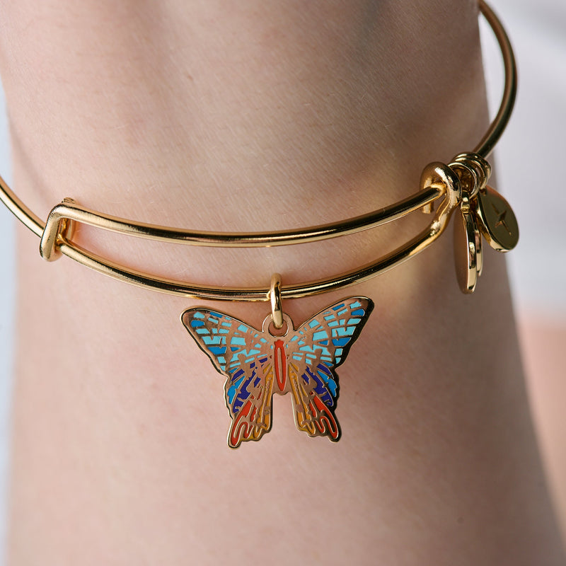 Chrysiridia Rhipheus Butterfly Charm Gold Bangle