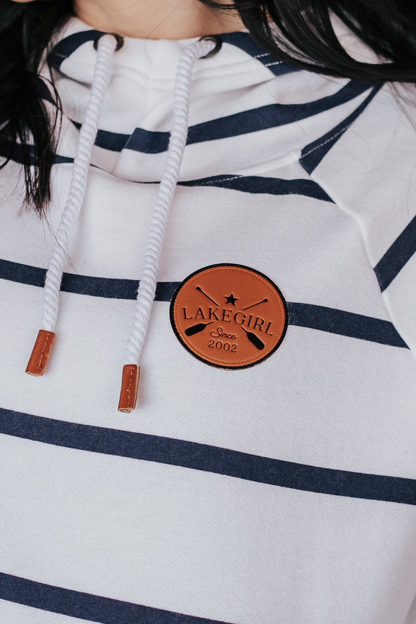 Fleece Stripe Hoodie White/Navy