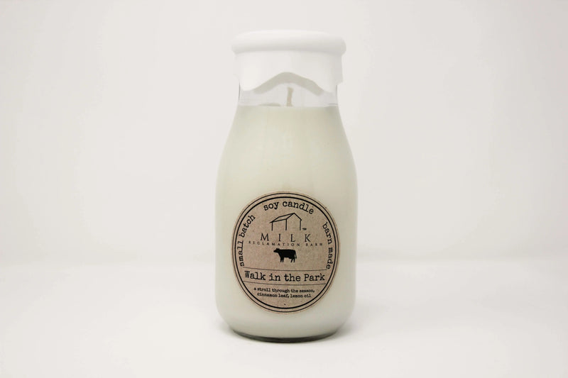 Milk Bottle Candle 13oz Walk in the Park - Raymond's Hallmark